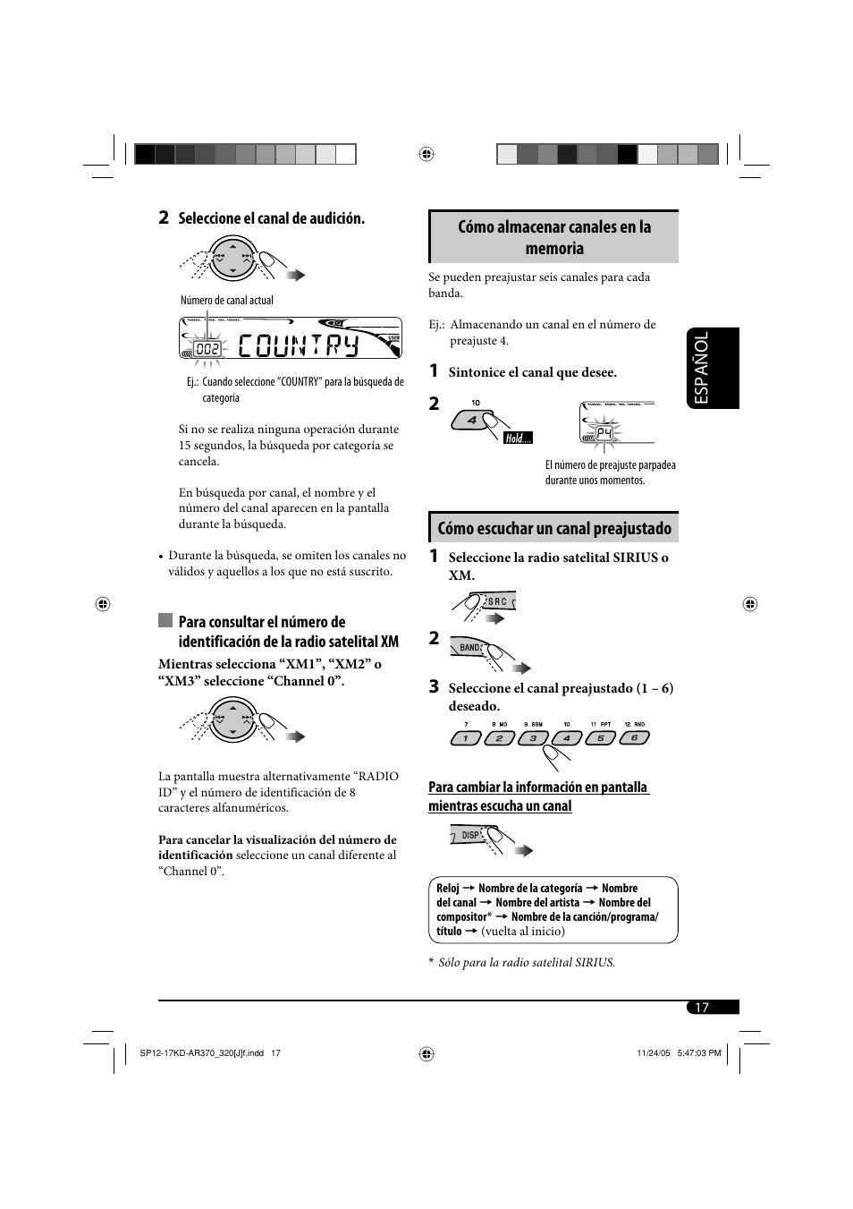 Español, Cómo escuchar un canal preajustado | JVC KD-AR370 User Manual | Page 43 / 80