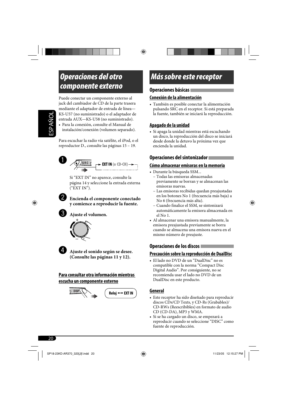 Operaciones del otro componente externo, Más sobre este receptor, Español | JVC KD-AR370 User Manual | Page 46 / 80