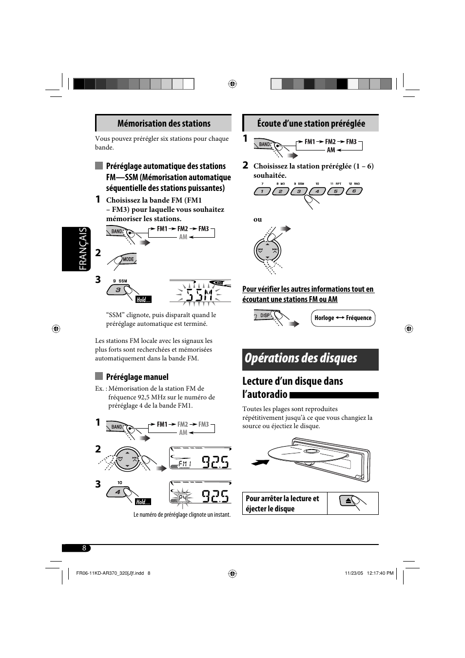Opérations des disques, Lecture d’un disque dans l’autoradio | JVC KD-AR370 User Manual | Page 60 / 80