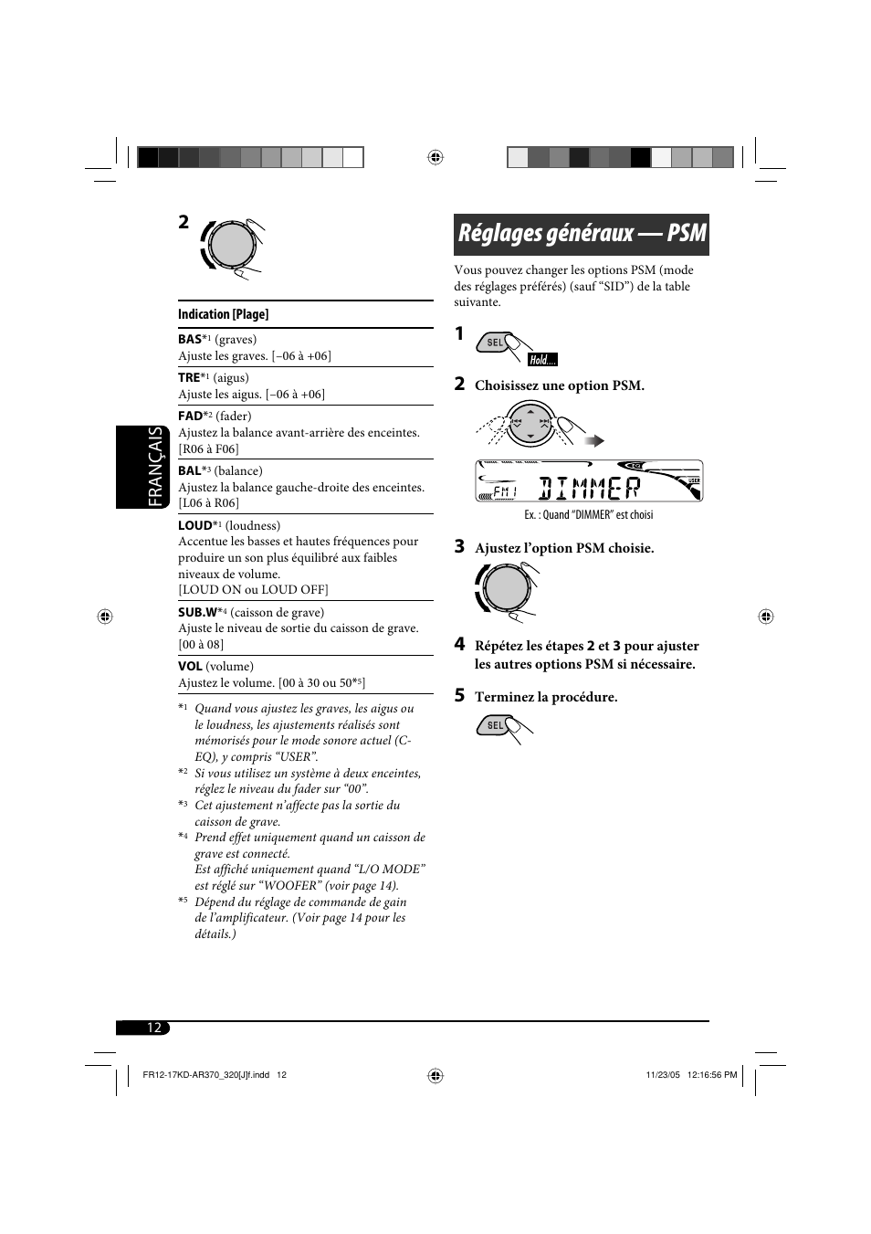 Réglages généraux — psm, Français | JVC KD-AR370 User Manual | Page 64 / 80