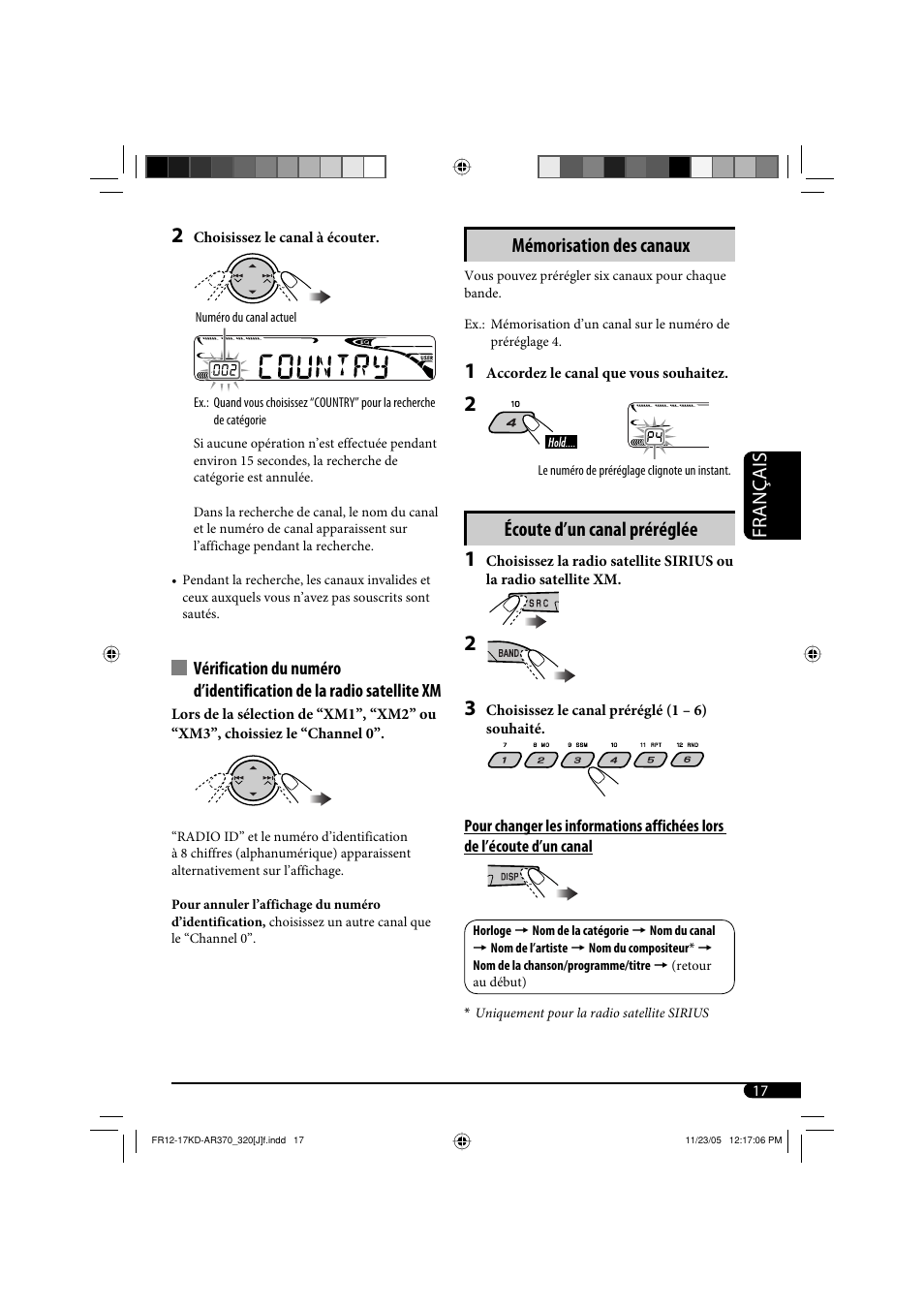 Français, Mémorisation des canaux, Écoute d’un canal préréglée | JVC KD-AR370 User Manual | Page 69 / 80