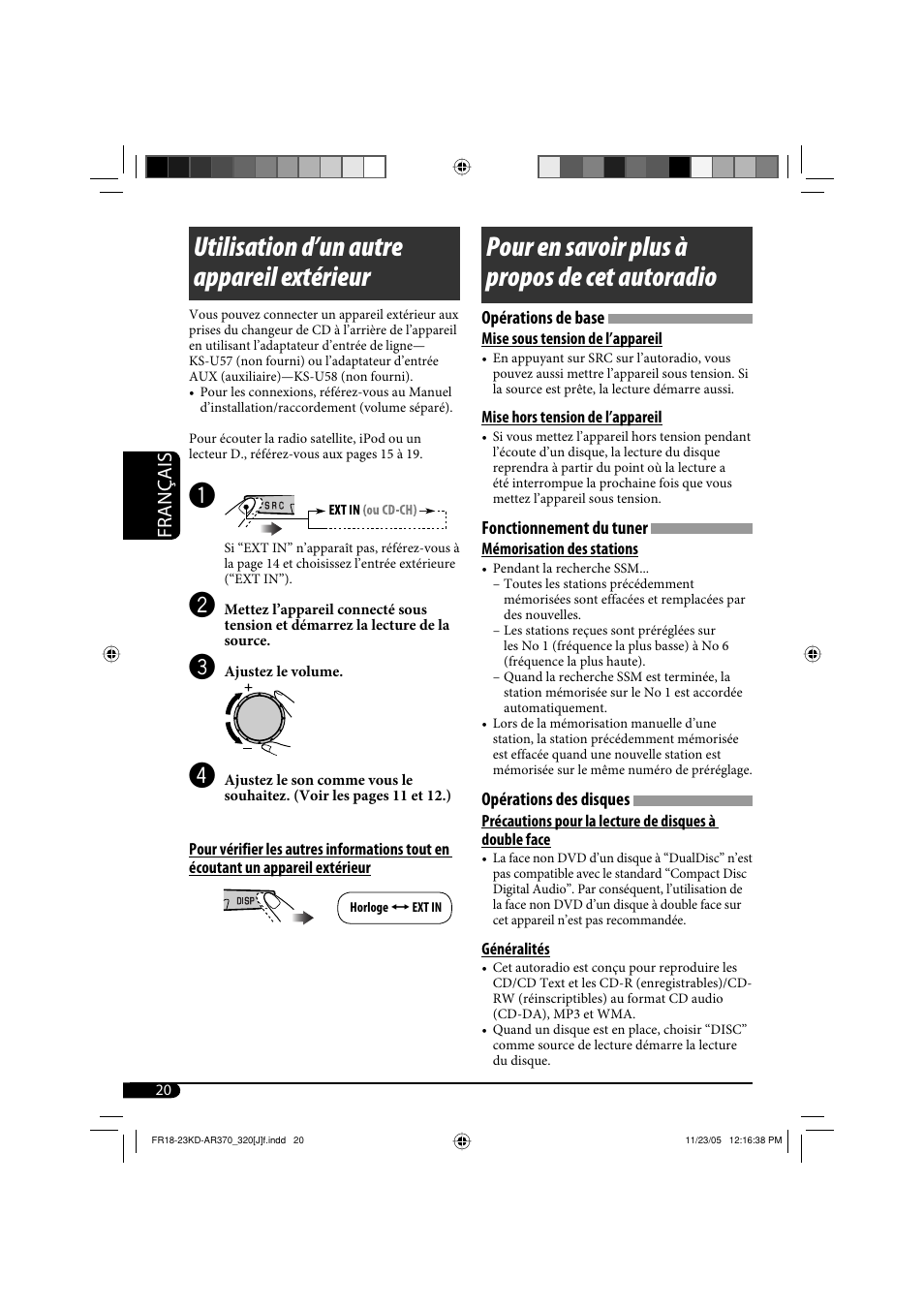 Utilisation d’un autre appareil extérieur, Pour en savoir plus à propos de cet autoradio, Français | JVC KD-AR370 User Manual | Page 72 / 80