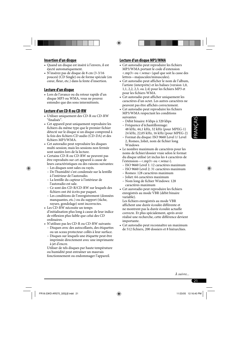 Français | JVC KD-AR370 User Manual | Page 73 / 80
