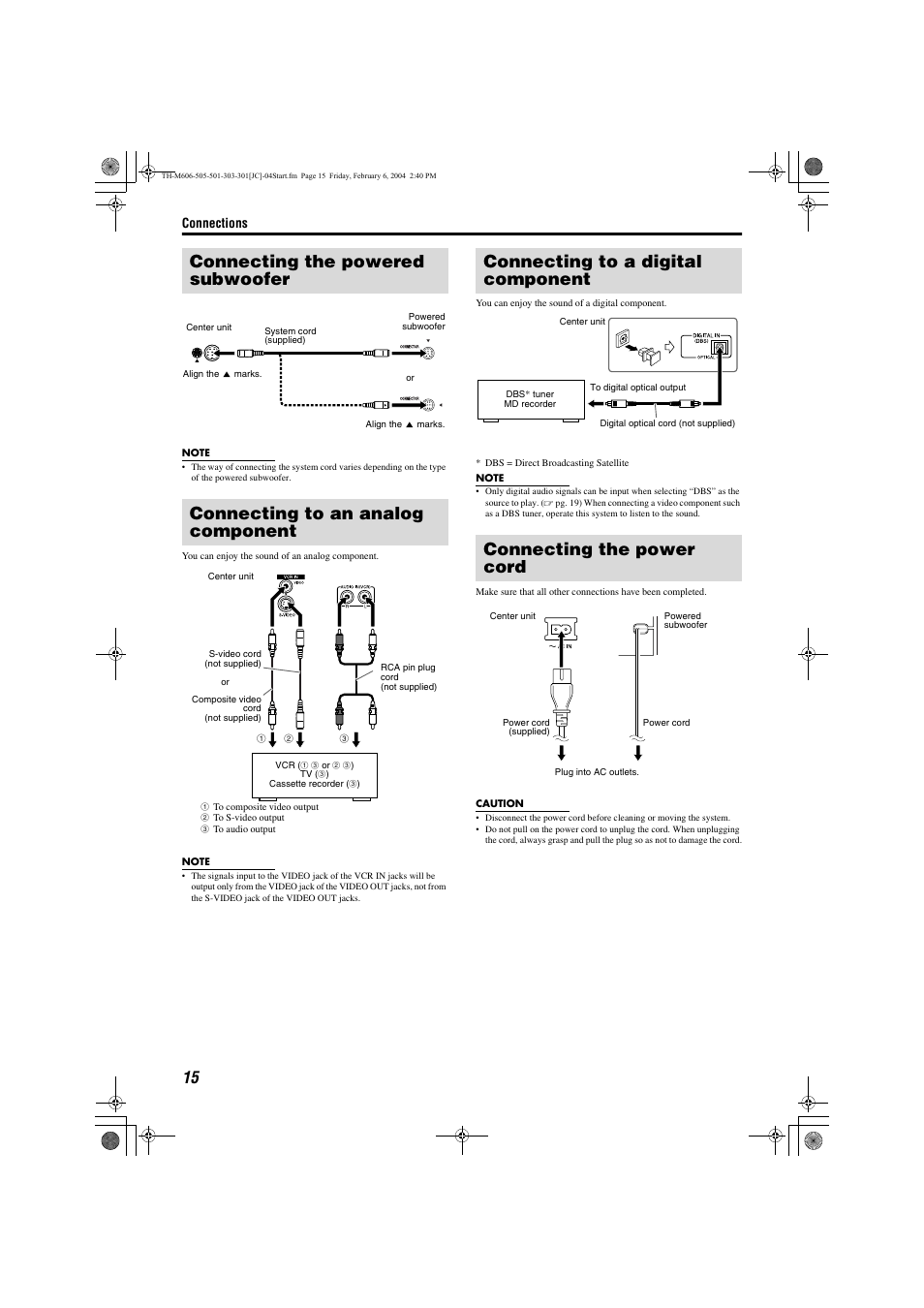 Operating the tv, Operating the dbs tuner or catv converter, Operating the vcr | Pg. 15 | JVC TH-M501 User Manual | Page 18 / 52