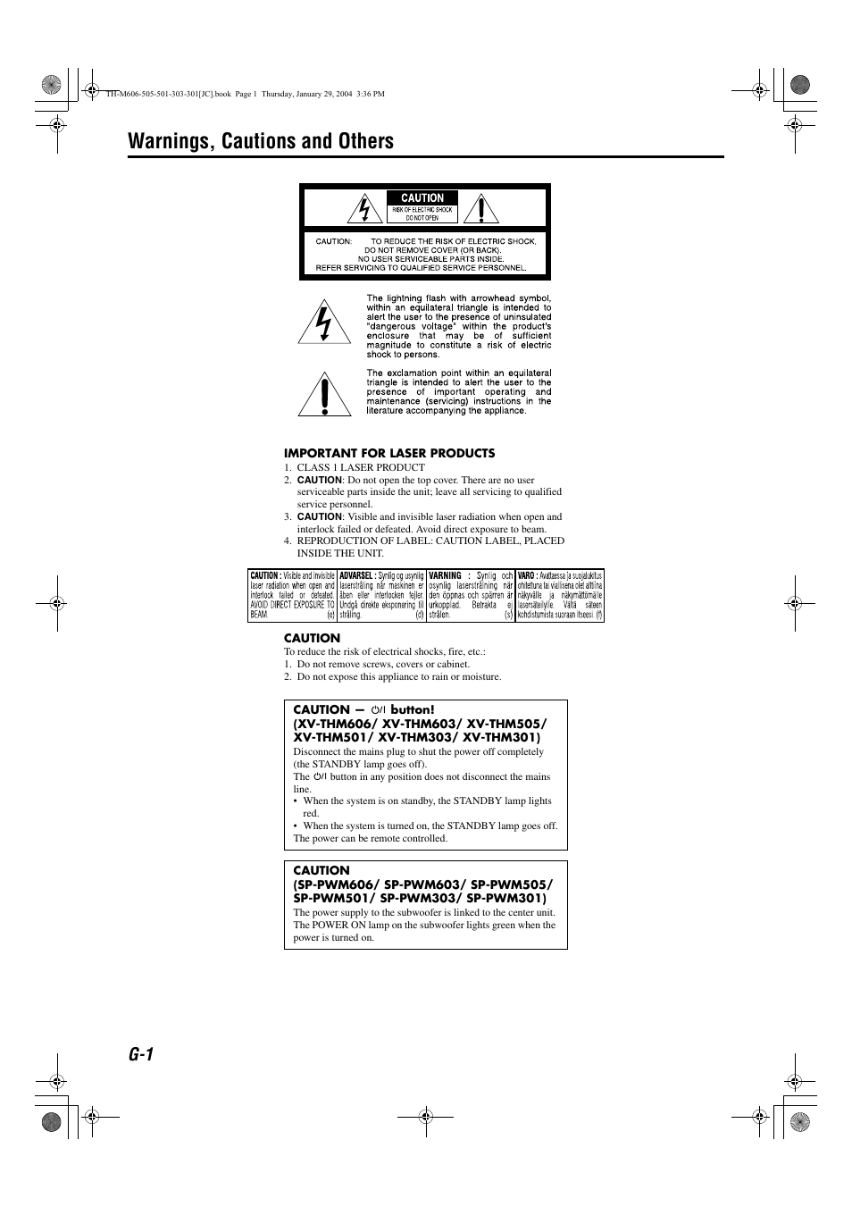 Warnings, cautions and others | JVC TH-M501 User Manual | Page 2 / 52