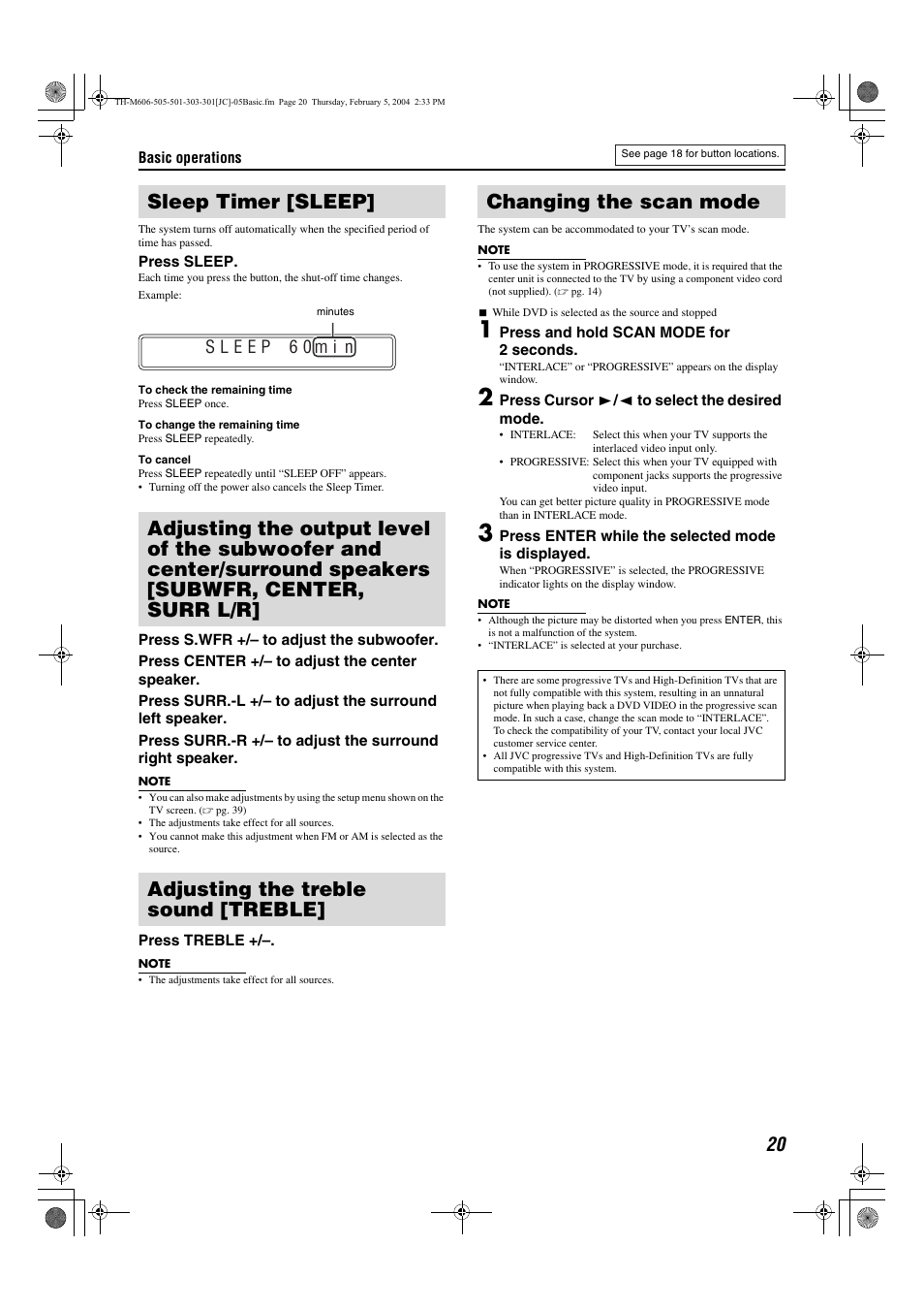 Pg. 20, A pg. 20), Changing the scan mode | JVC TH-M501 User Manual | Page 23 / 52