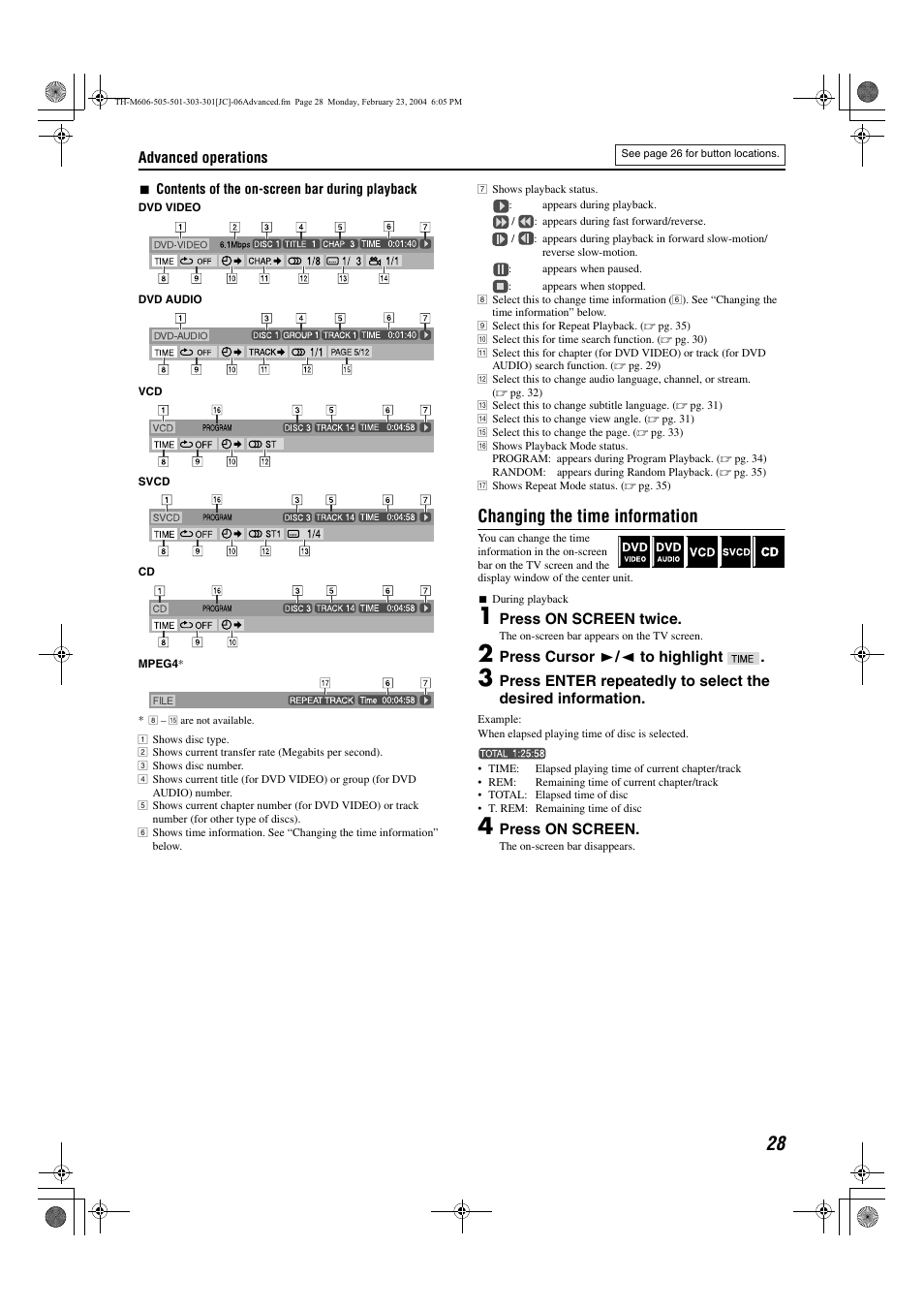 Changing the time information | JVC TH-M501 User Manual | Page 31 / 52