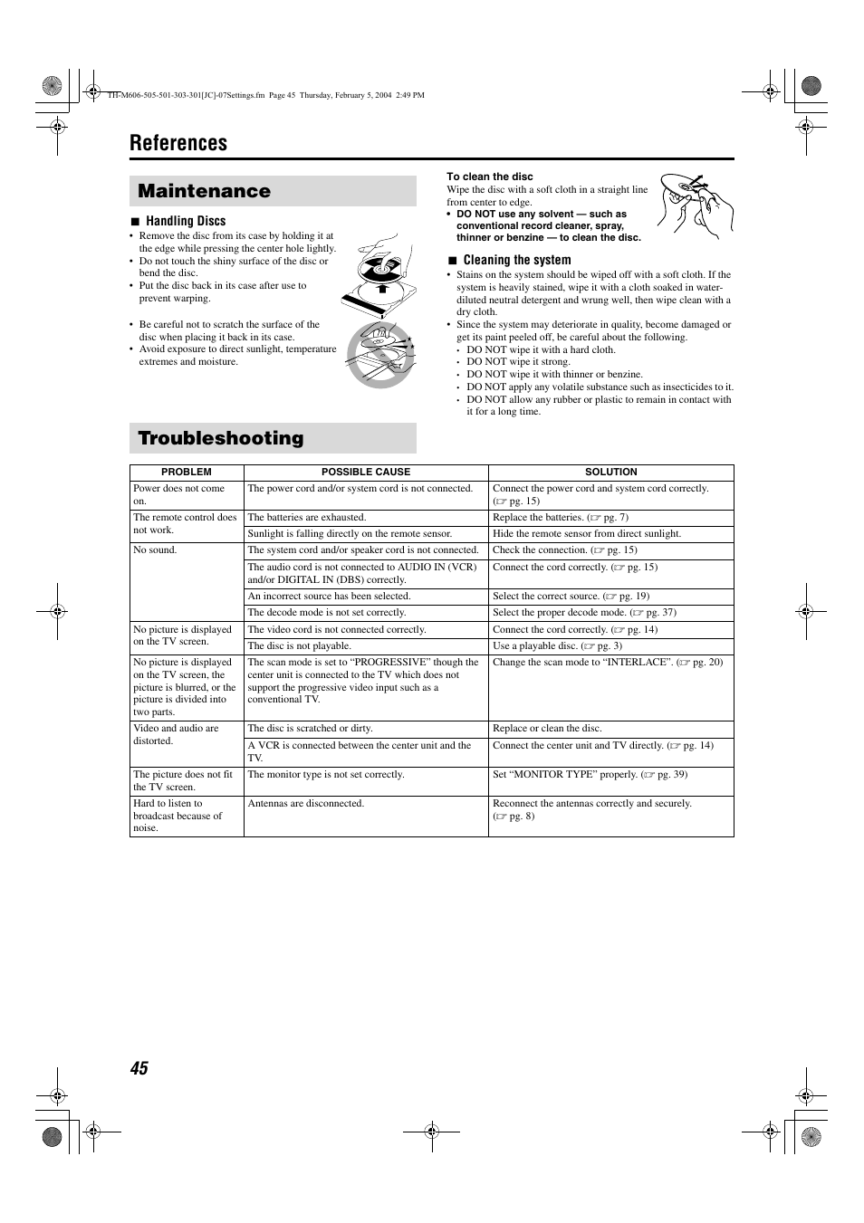 References, Maintenance troubleshooting | JVC TH-M501 User Manual | Page 48 / 52