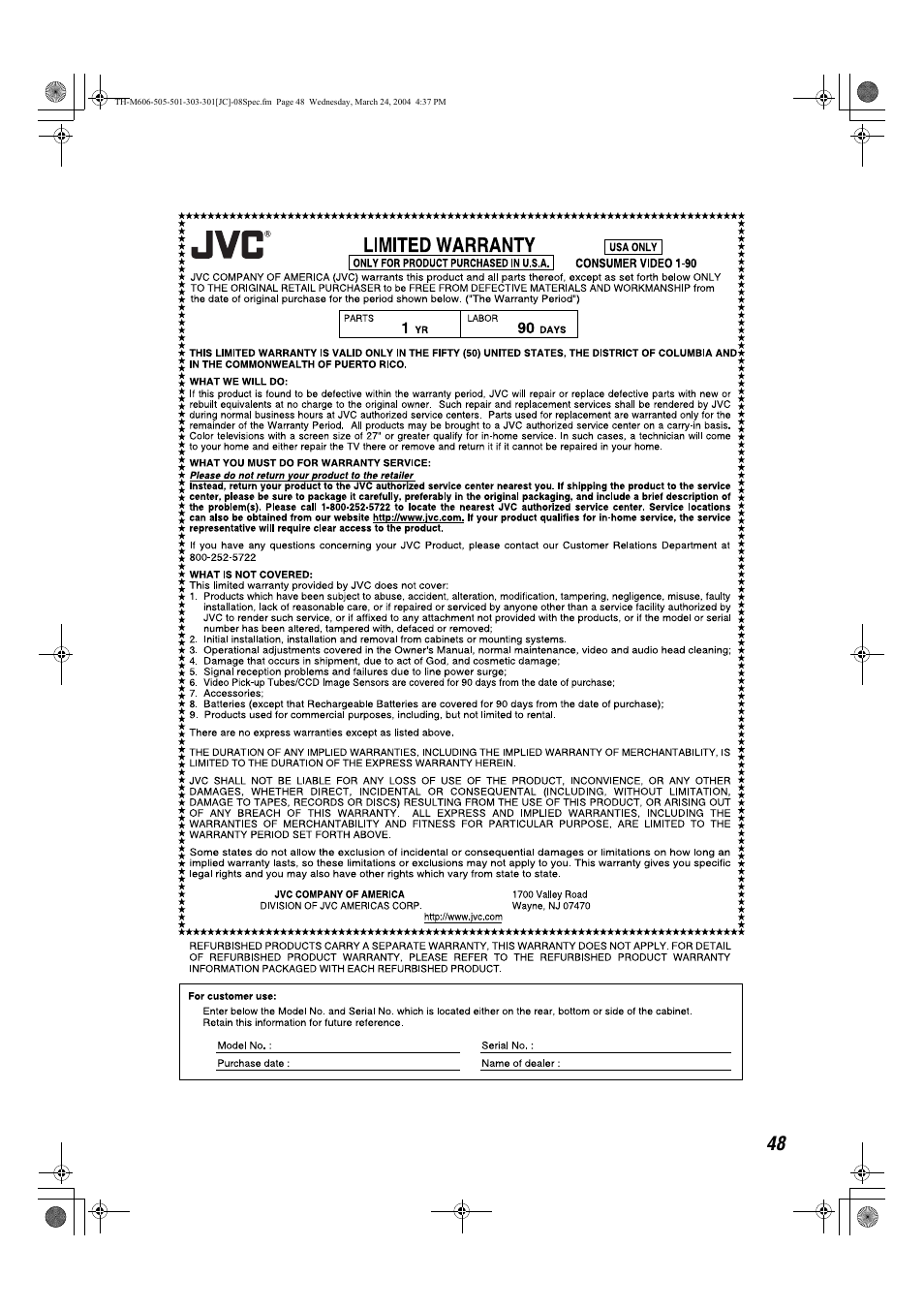 JVC TH-M501 User Manual | Page 51 / 52