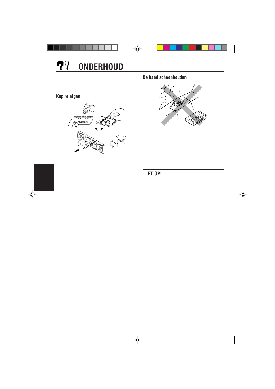 Onderhoud, Let op | JVC KS-FX470R User Manual | Page 102 / 106