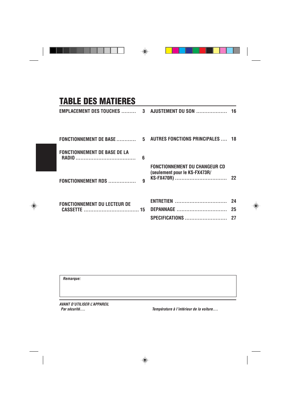 Table des matieres | JVC KS-FX470R User Manual | Page 54 / 106