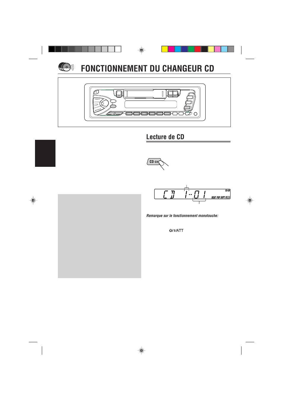 Fonctionnement du changeur cd, Lecture de cd | JVC KS-FX470R User Manual | Page 74 / 106