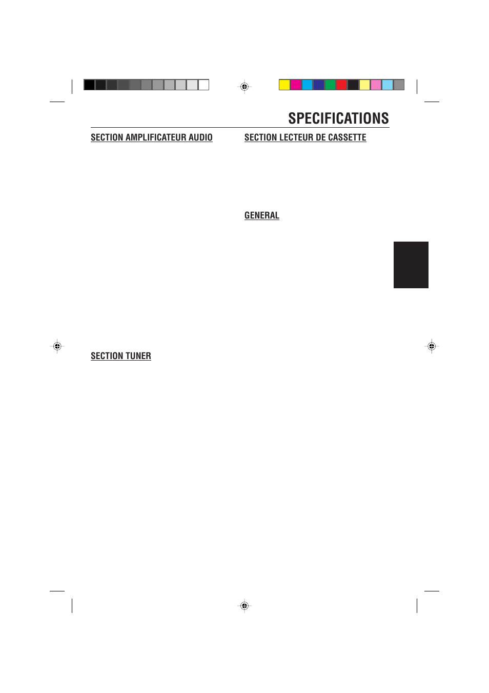 Specifications, General, Français | JVC KS-FX470R User Manual | Page 79 / 106