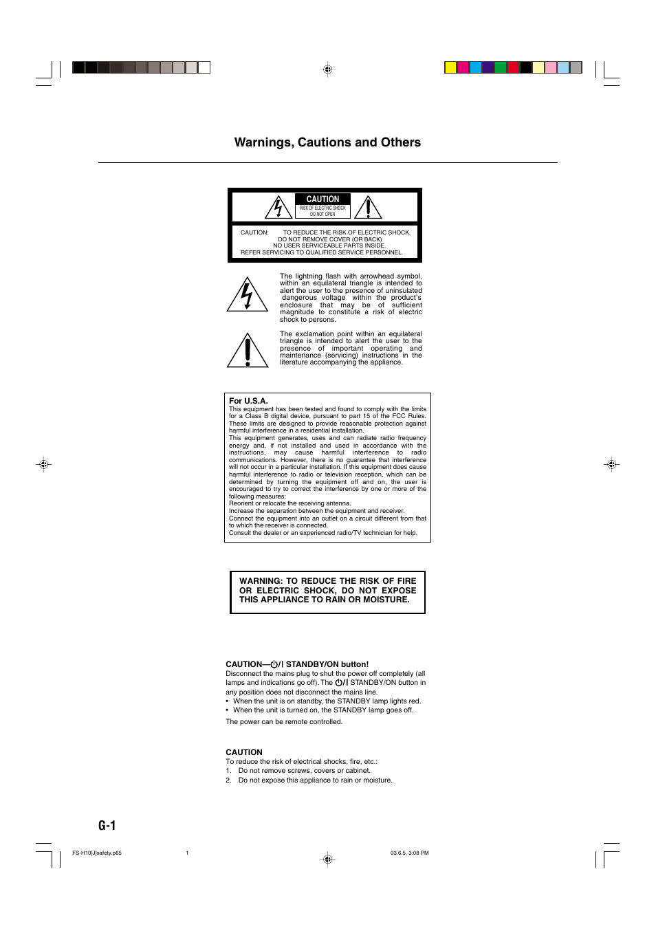 Warnings, cautions and others, G-1 warnings, cautions and others | JVC FS-H10 User Manual | Page 2 / 54