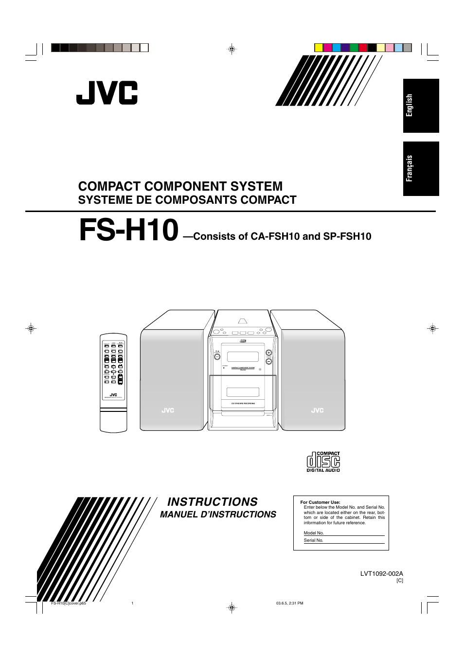 C version, Fs-h10, Compact component system | Instructions, Systeme de composants compact, Consists of ca-fsh10 and sp-fsh10, Manuel d’instructions, English français | JVC FS-H10 User Manual | Page 29 / 54