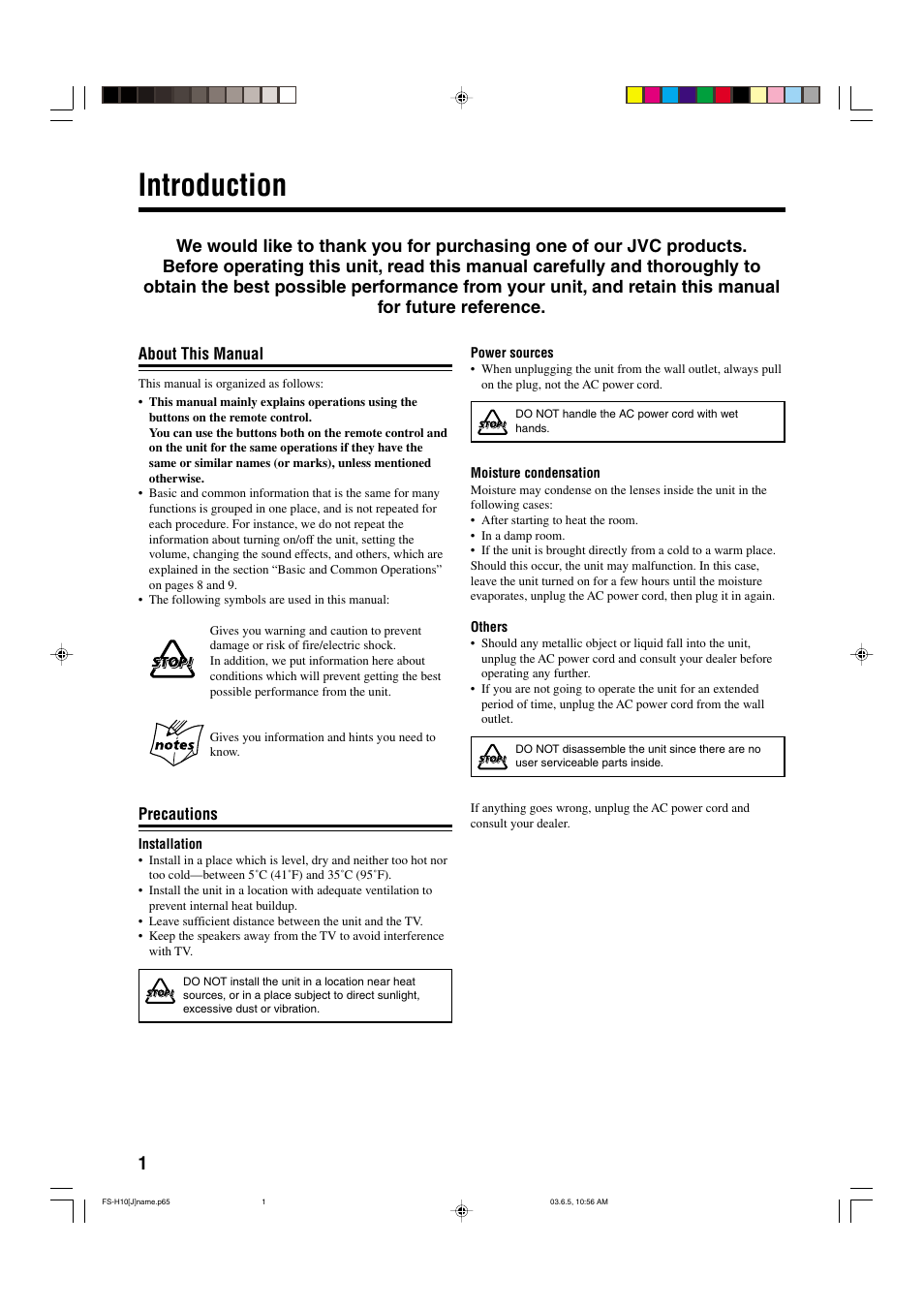 Introduction | JVC FS-H10 User Manual | Page 4 / 54