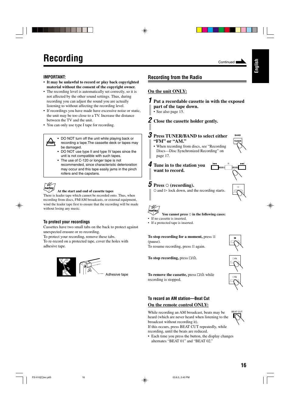 Recording | JVC FS-H10 User Manual | Page 47 / 54