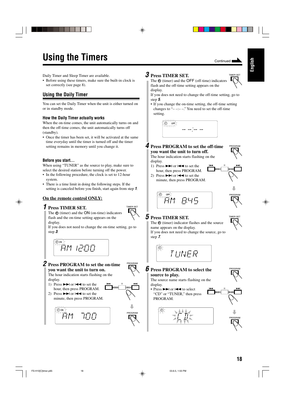 Using the timers | JVC FS-H10 User Manual | Page 49 / 54