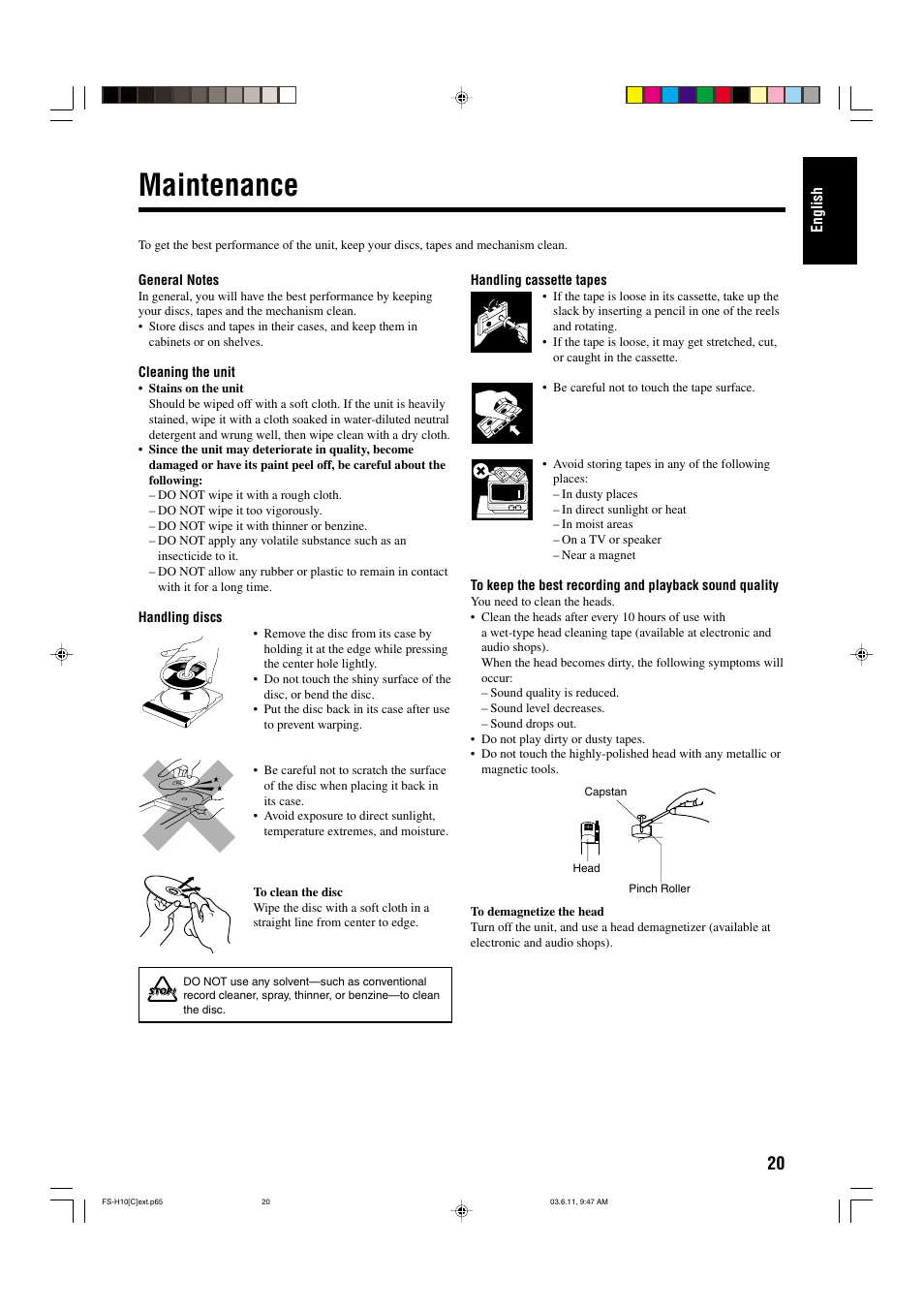 Maintenance | JVC FS-H10 User Manual | Page 51 / 54