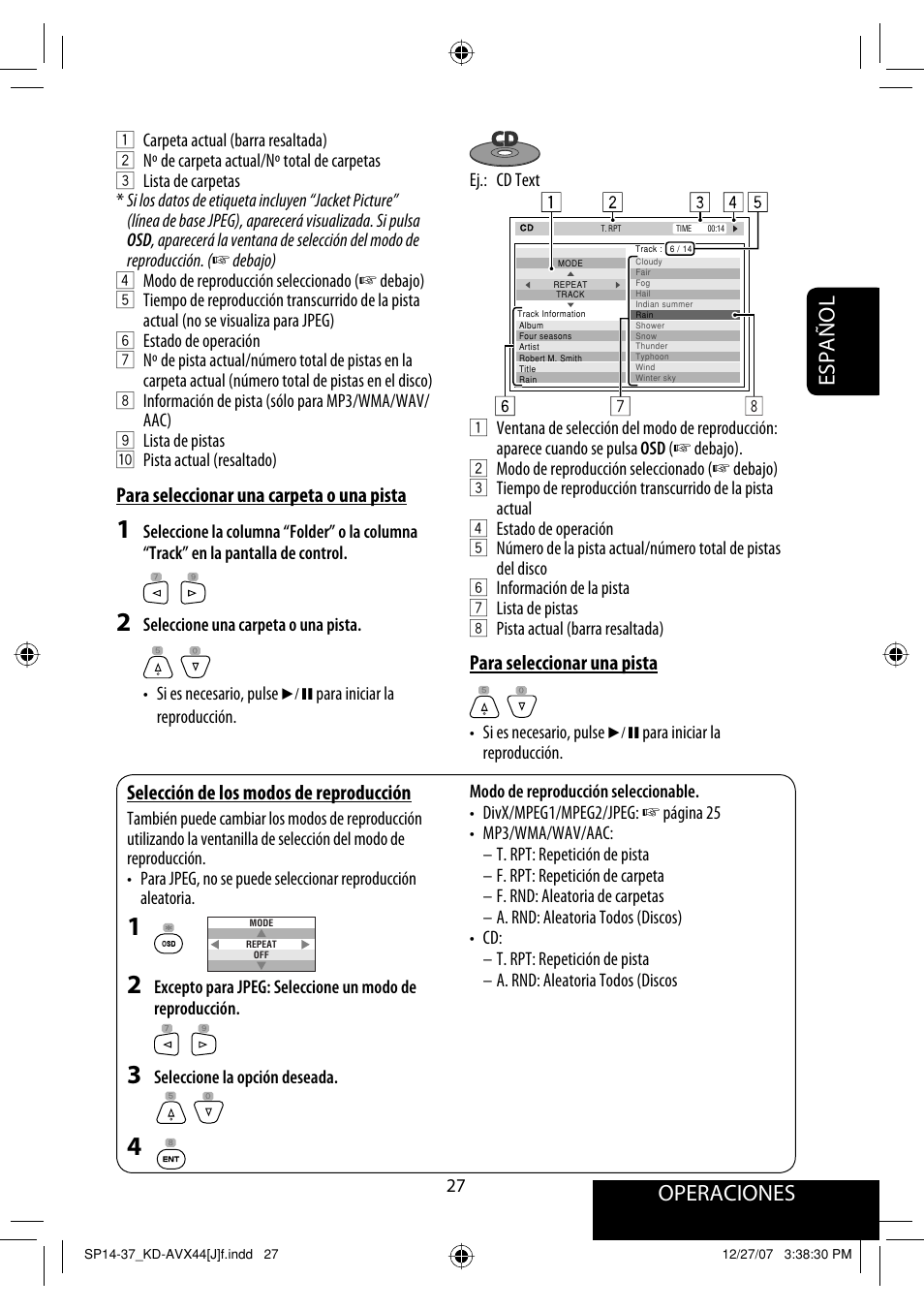 Operaciones, Español | JVC KD-ADV49 User Manual | Page 101 / 225