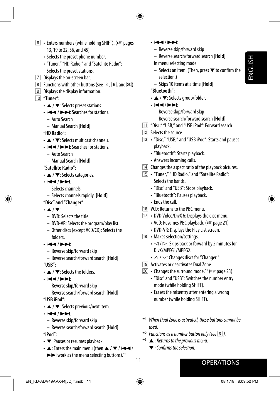 Operations, English | JVC KD-ADV49 User Manual | Page 11 / 225