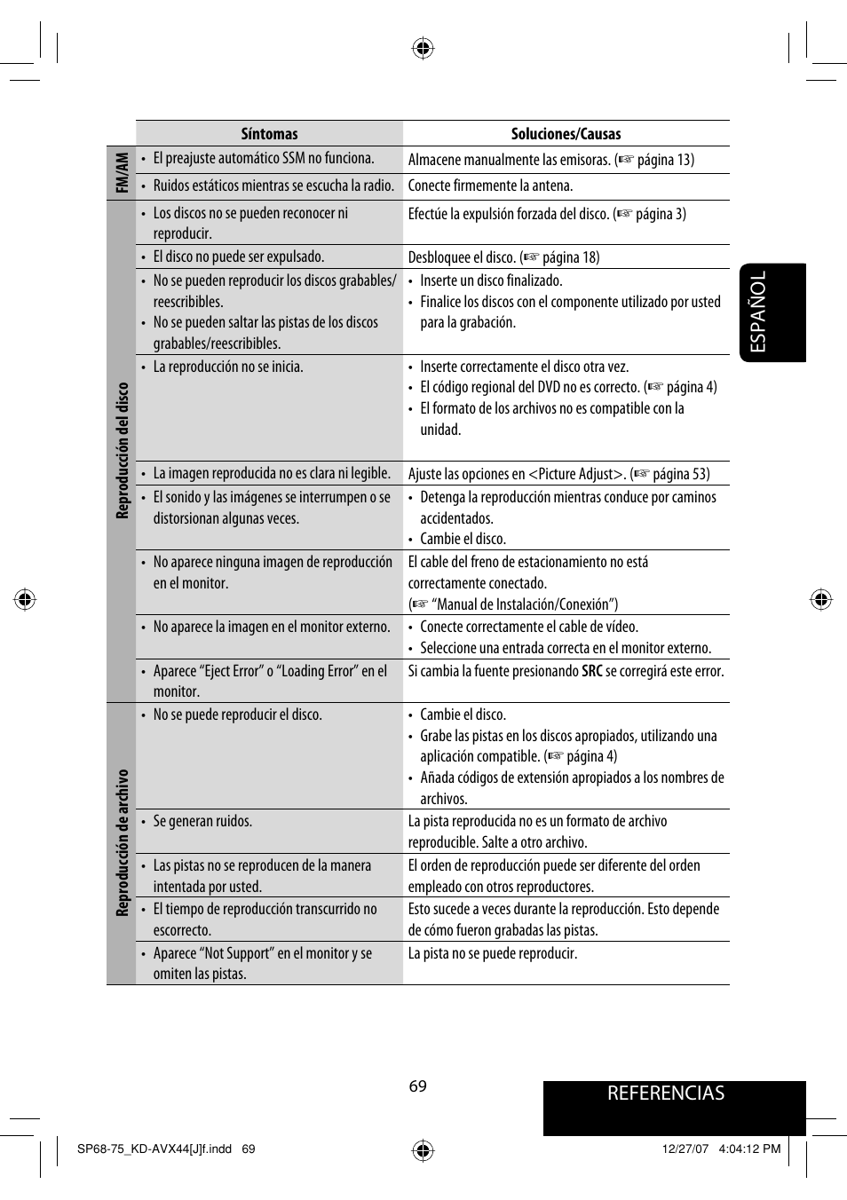 Referencias español | JVC KD-ADV49 User Manual | Page 143 / 225