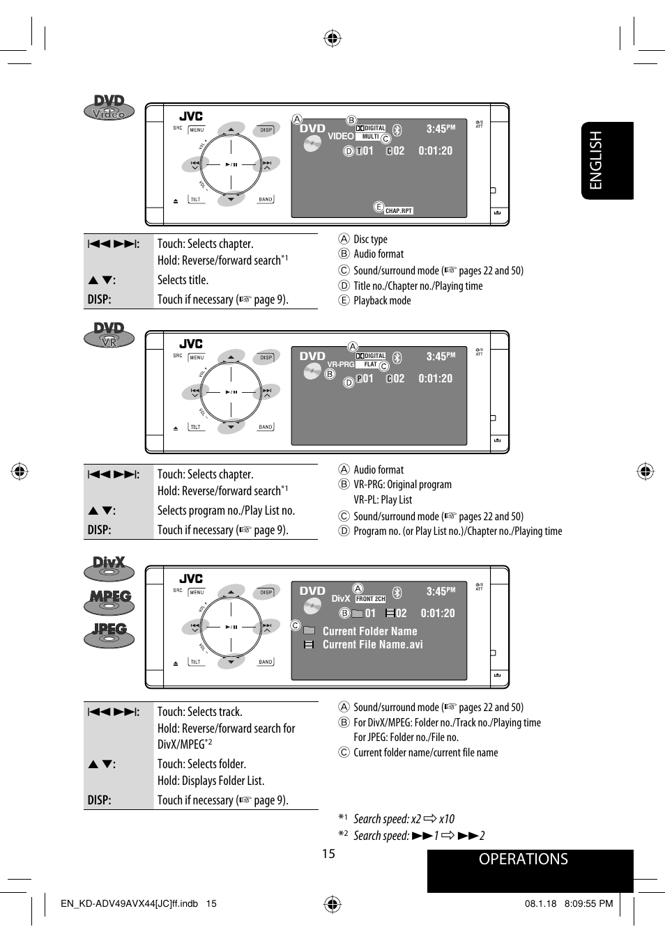 Operations, English | JVC KD-ADV49 User Manual | Page 15 / 225