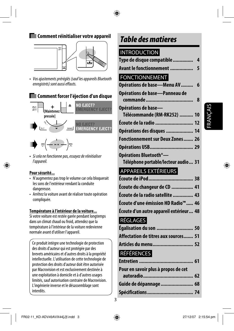 Table des matieres | JVC KD-ADV49 User Manual | Page 151 / 225