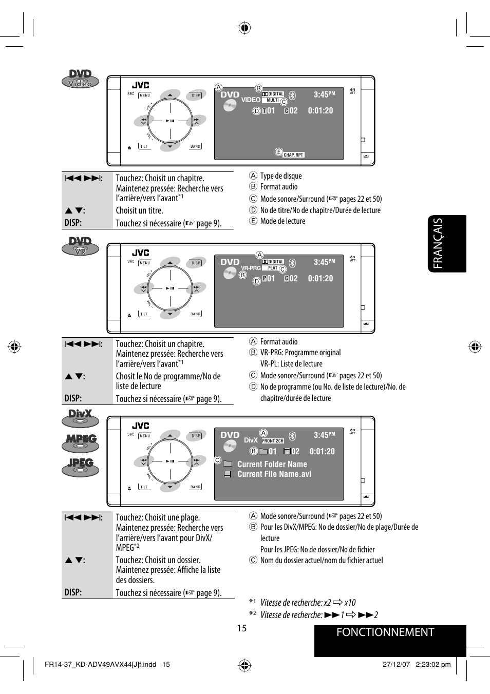 Français fonctionnement | JVC KD-ADV49 User Manual | Page 163 / 225