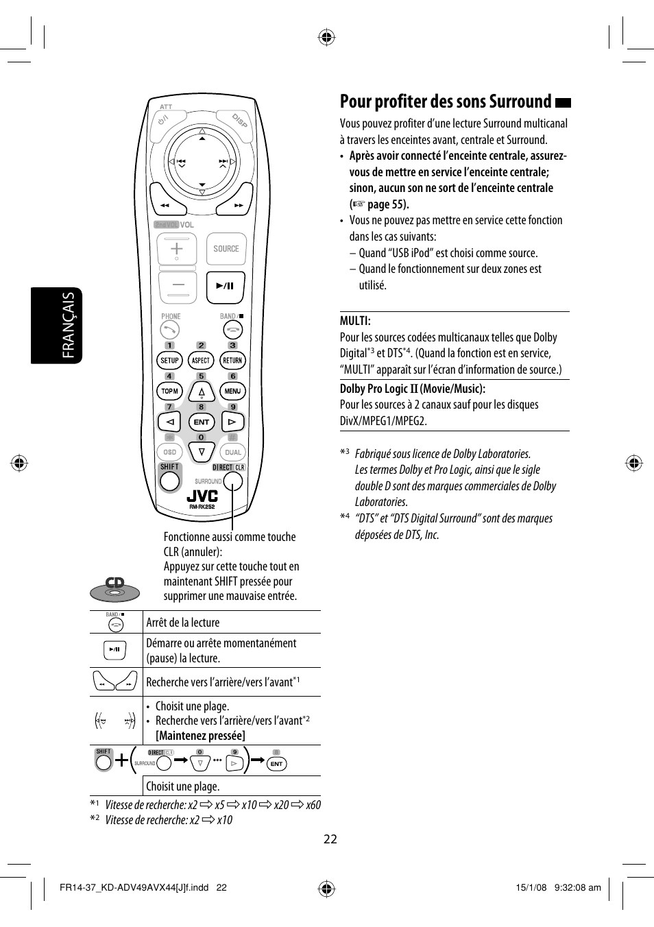 Pour profiter des sons surround, Français | JVC KD-ADV49 User Manual | Page 170 / 225