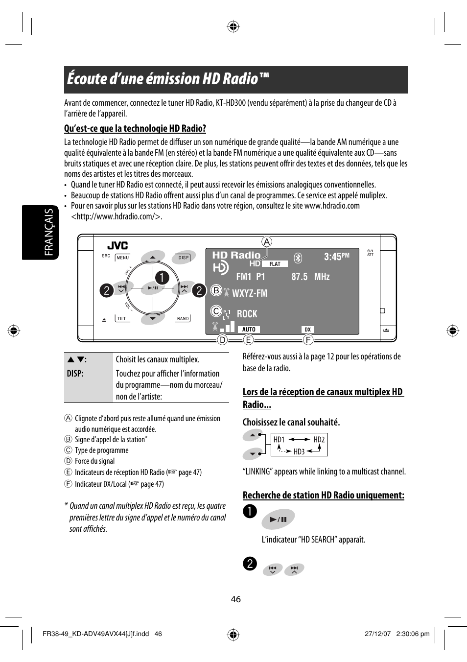 Écoute d’une émission hd radio, Français | JVC KD-ADV49 User Manual | Page 194 / 225