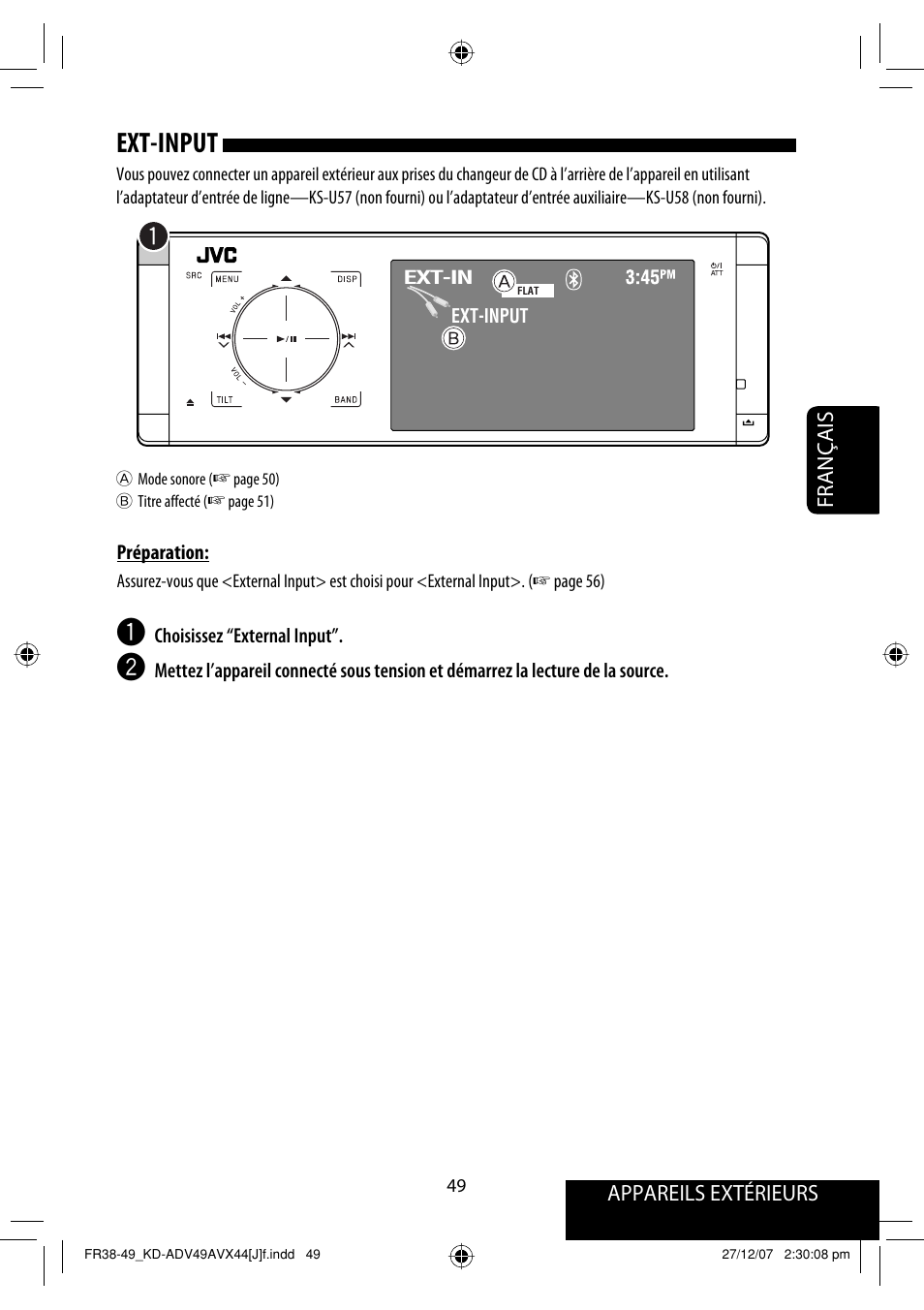 Ext-input, Appareils extérieurs, Français | JVC KD-ADV49 User Manual | Page 197 / 225