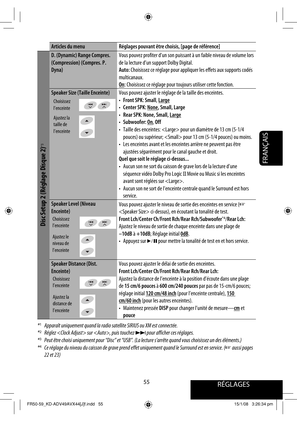Réglages, Français, Disc setup 2 (réglage disque 2) | JVC KD-ADV49 User Manual | Page 203 / 225