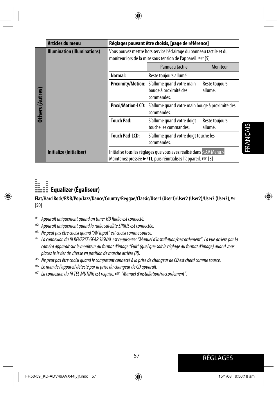 Réglages, Français, Others (autres) | Equalizer (égaliseur) | JVC KD-ADV49 User Manual | Page 205 / 225