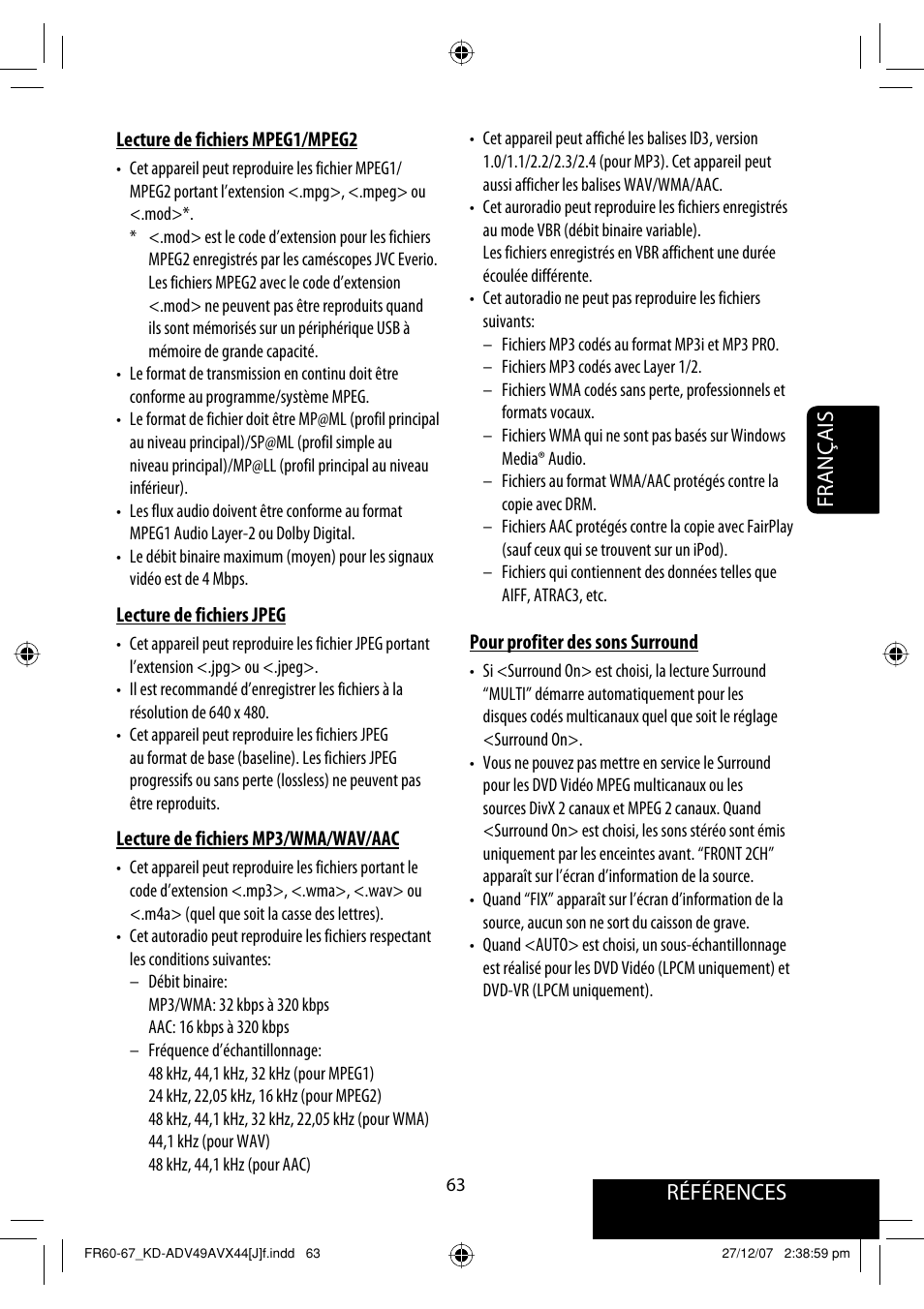 Références français | JVC KD-ADV49 User Manual | Page 211 / 225