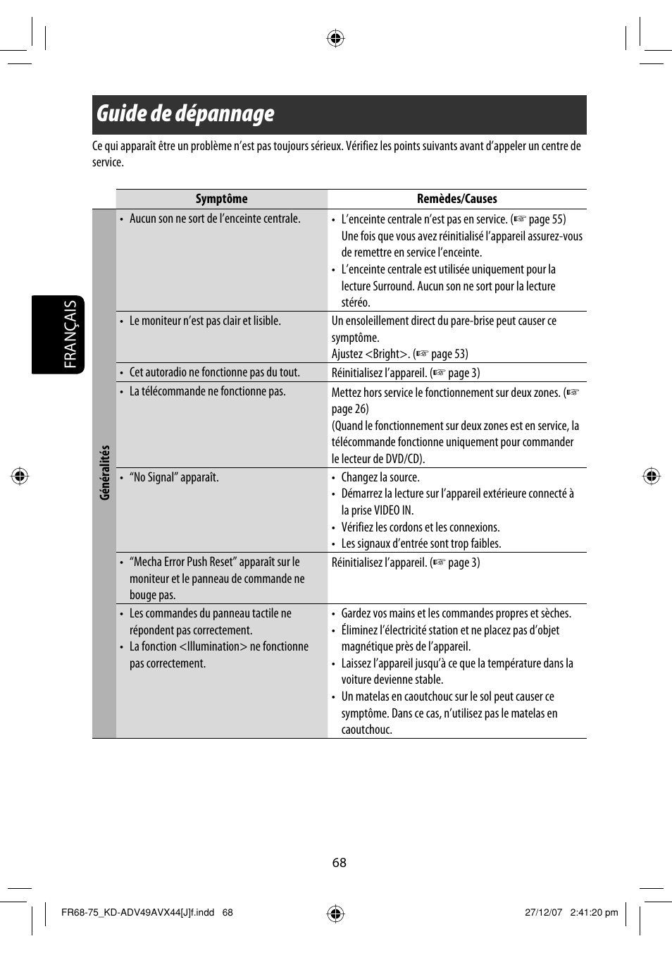Guide de dépannage, Français | JVC KD-ADV49 User Manual | Page 216 / 225