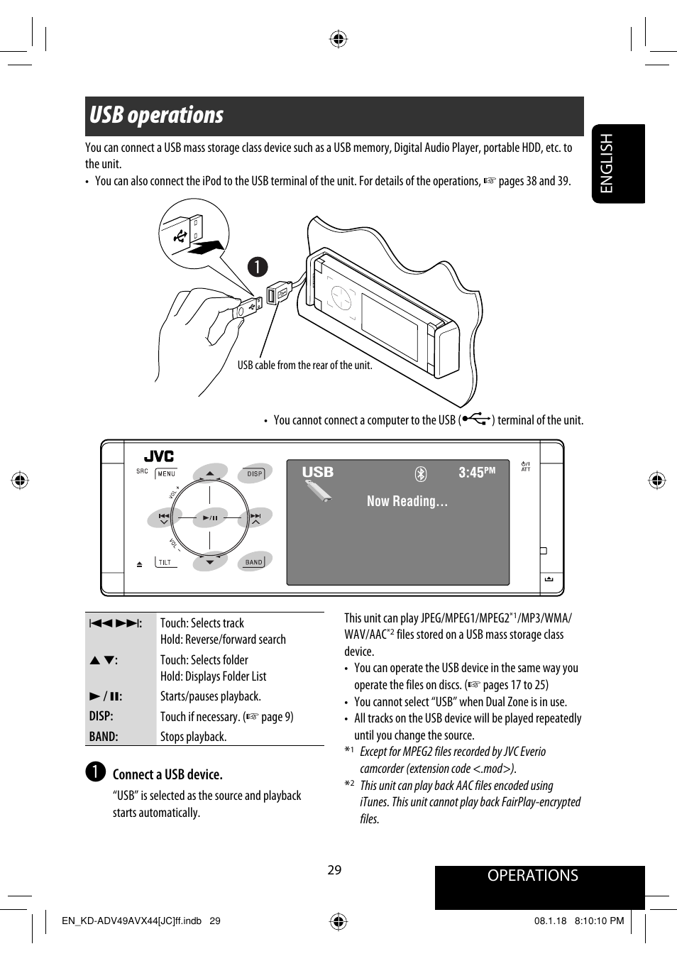Usb operations, Operations, English | JVC KD-ADV49 User Manual | Page 29 / 225