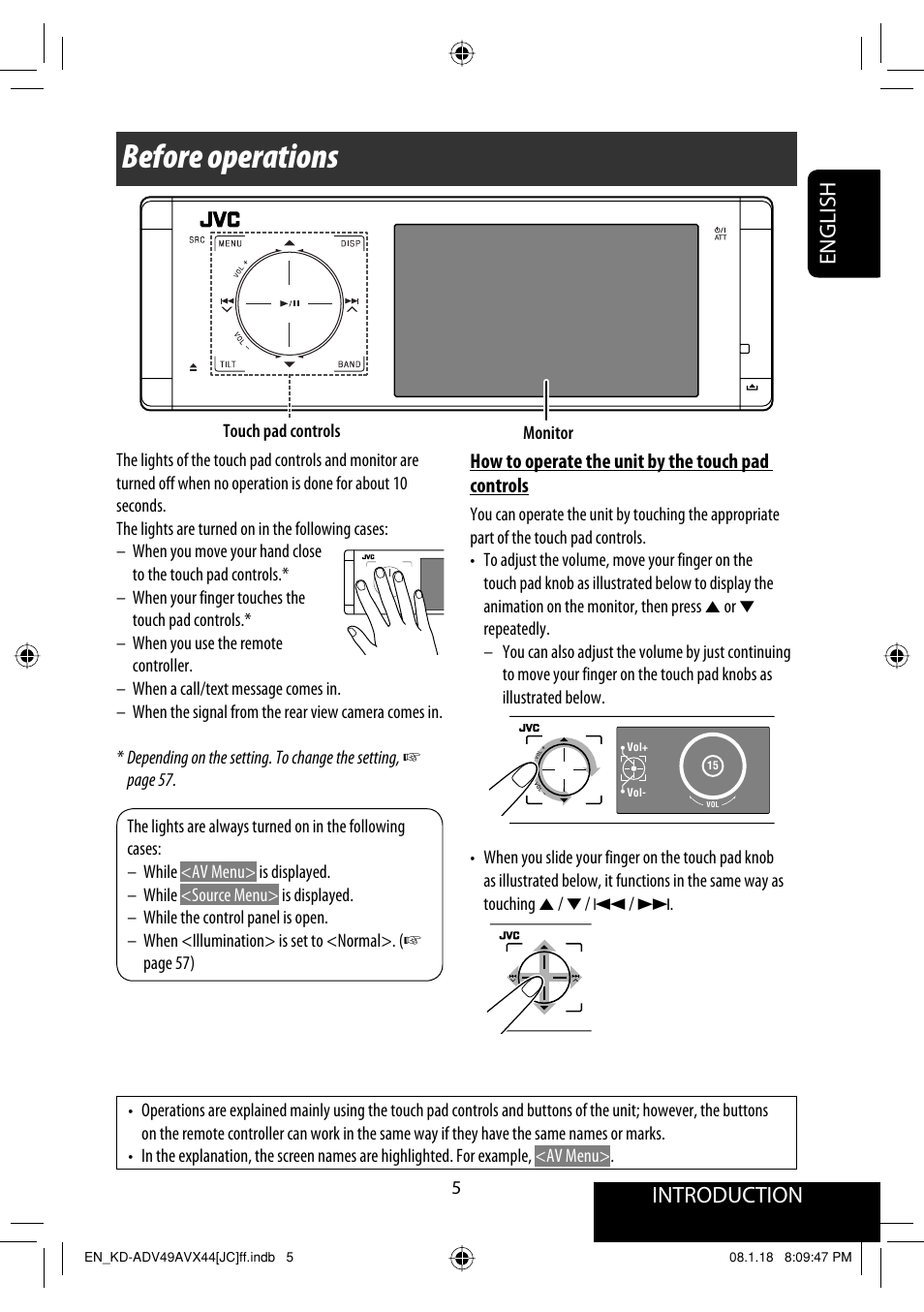 Before operations, Introduction, English | JVC KD-ADV49 User Manual | Page 5 / 225