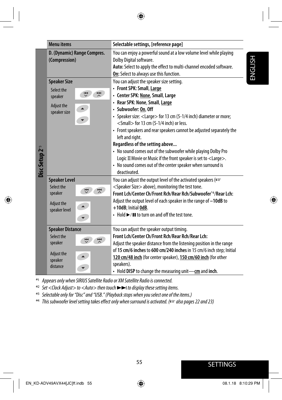 Settings, English, Disc setup 2 | JVC KD-ADV49 User Manual | Page 55 / 225