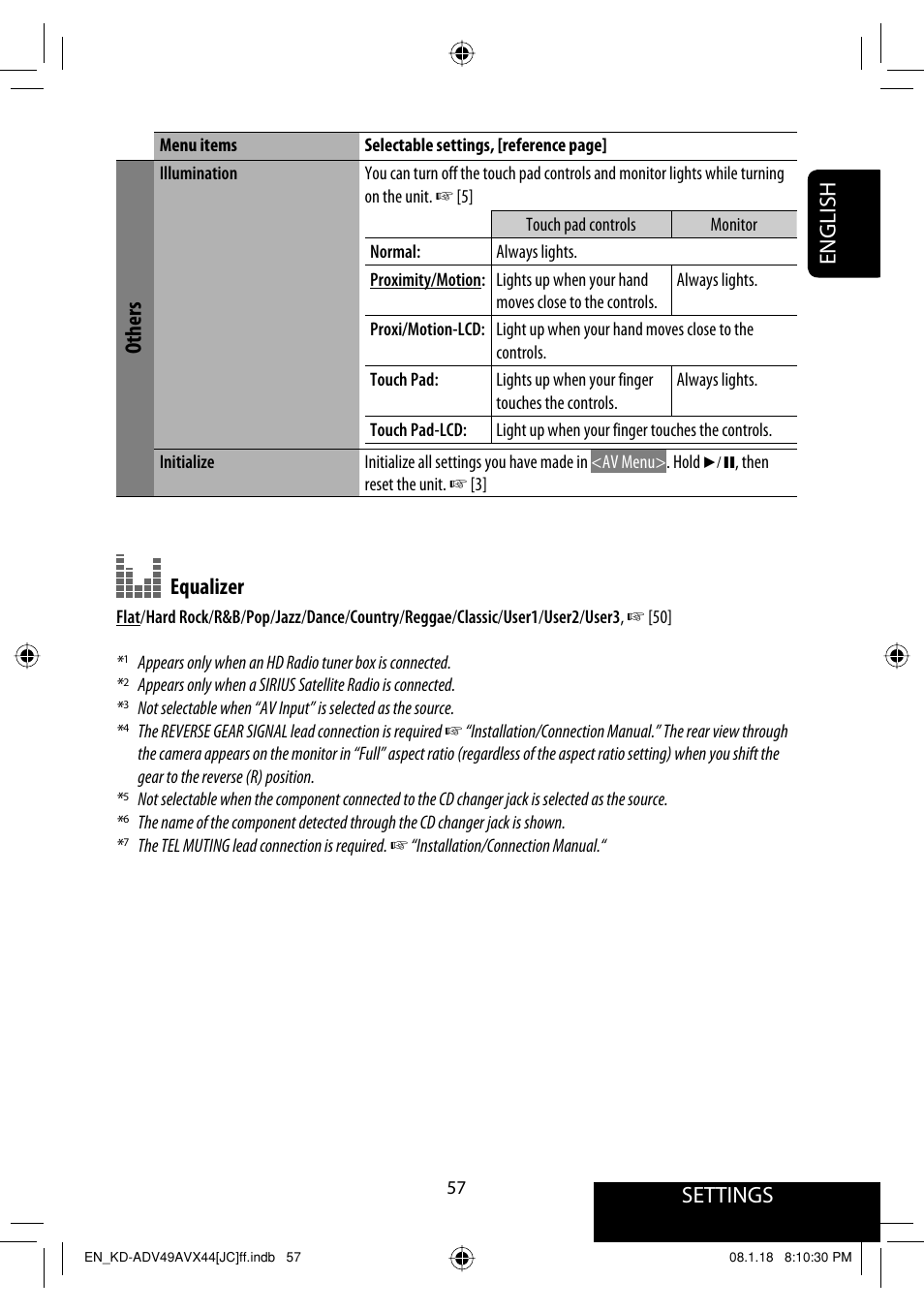 Settings, English, Others | Equalizer | JVC KD-ADV49 User Manual | Page 57 / 225