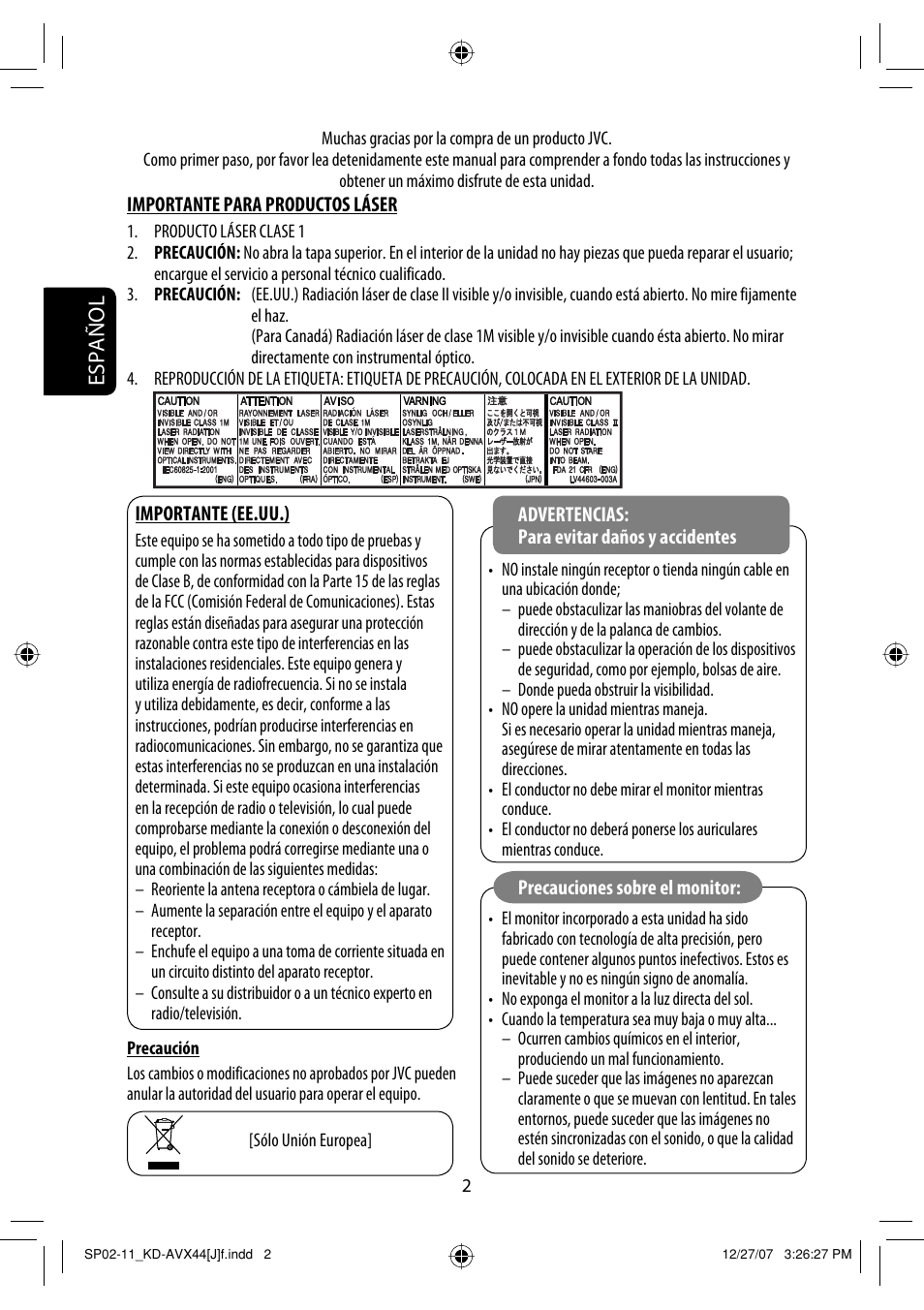 Español | JVC KD-ADV49 User Manual | Page 76 / 225