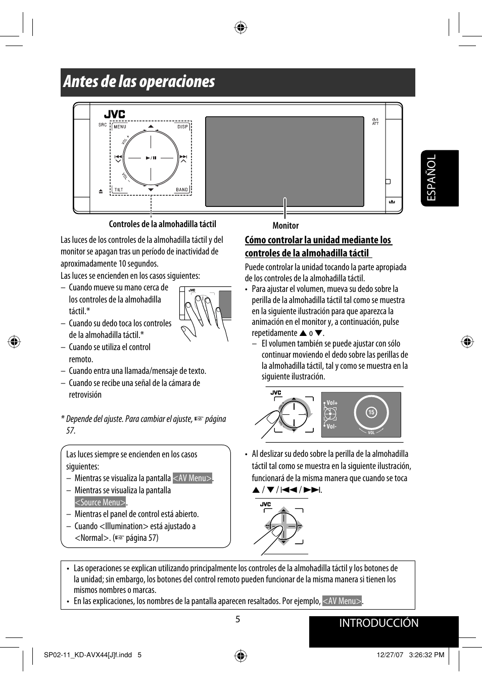 Antes de las operaciones, Introducción, Español | JVC KD-ADV49 User Manual | Page 79 / 225