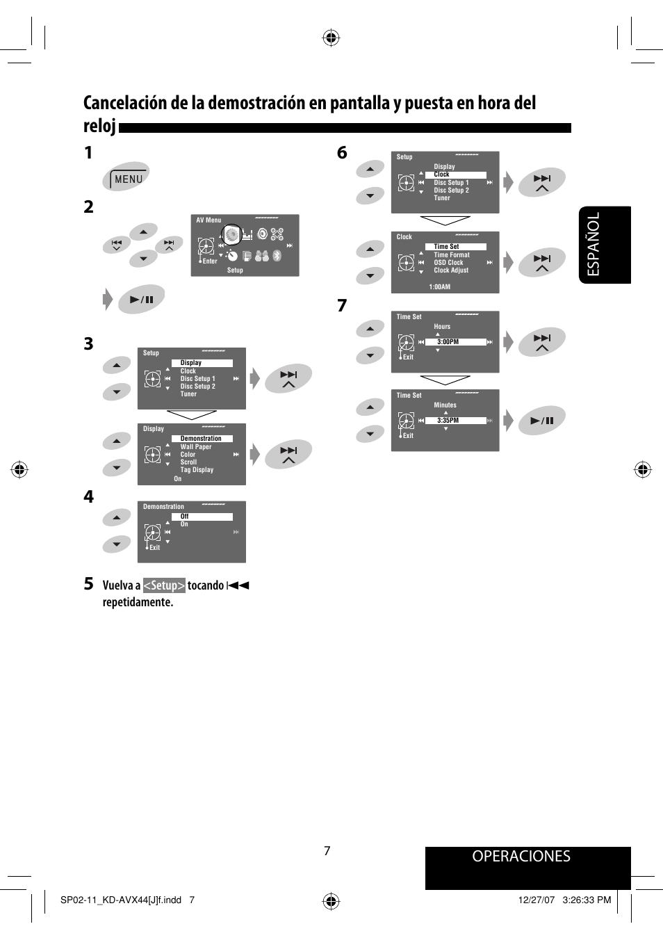 Operaciones, Español, Vuelva a <setup> tocando 4 repetidamente | JVC KD-ADV49 User Manual | Page 81 / 225