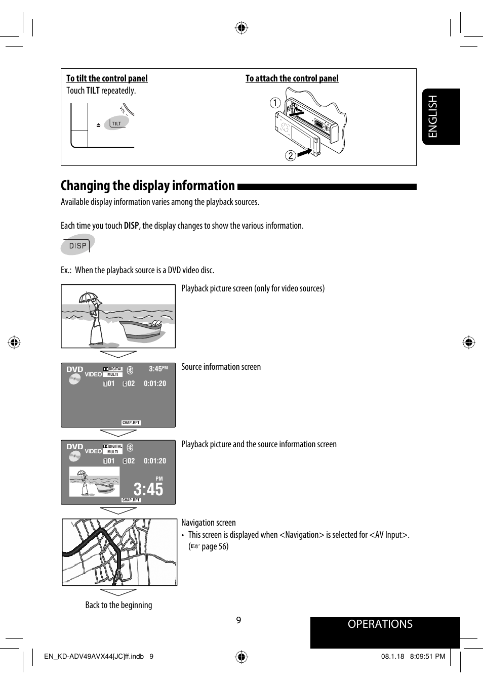 Changing the display information, Operations, English | JVC KD-ADV49 User Manual | Page 9 / 225