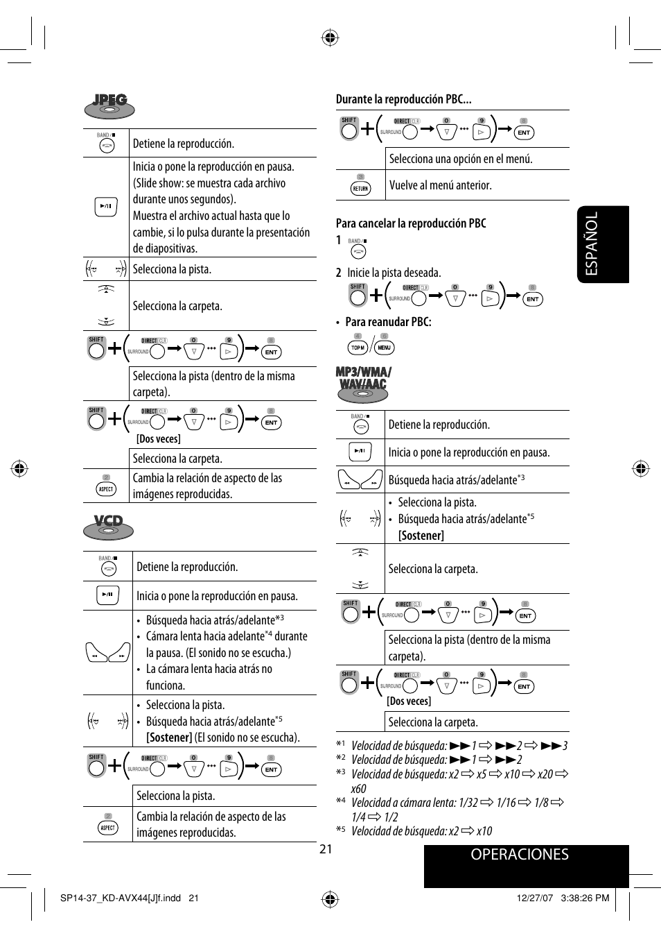 Operaciones, Español | JVC KD-ADV49 User Manual | Page 95 / 225