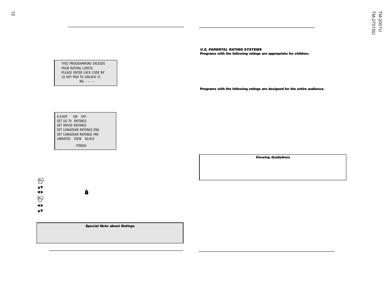 V- chip, V-chip | JVC TM-2001U User Manual | Page 12 / 24