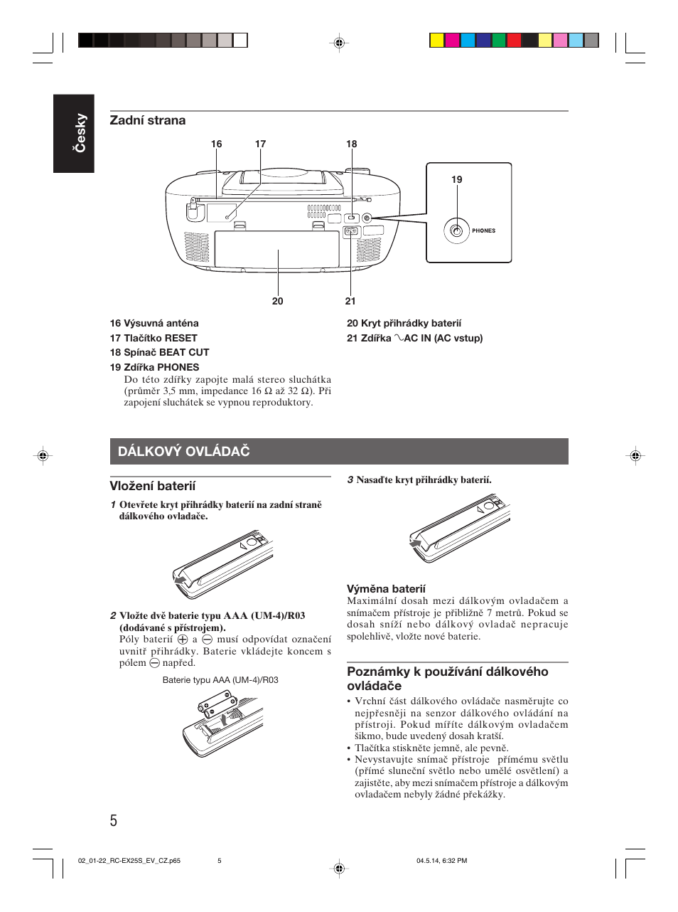 Dálkový ovládač, Česky | JVC RC-EX25S User Manual | Page 10 / 94