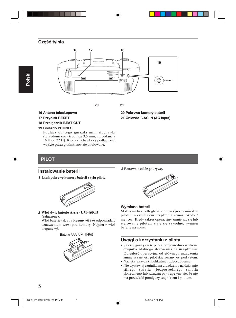 Pilot, Polski | JVC RC-EX25S User Manual | Page 32 / 94