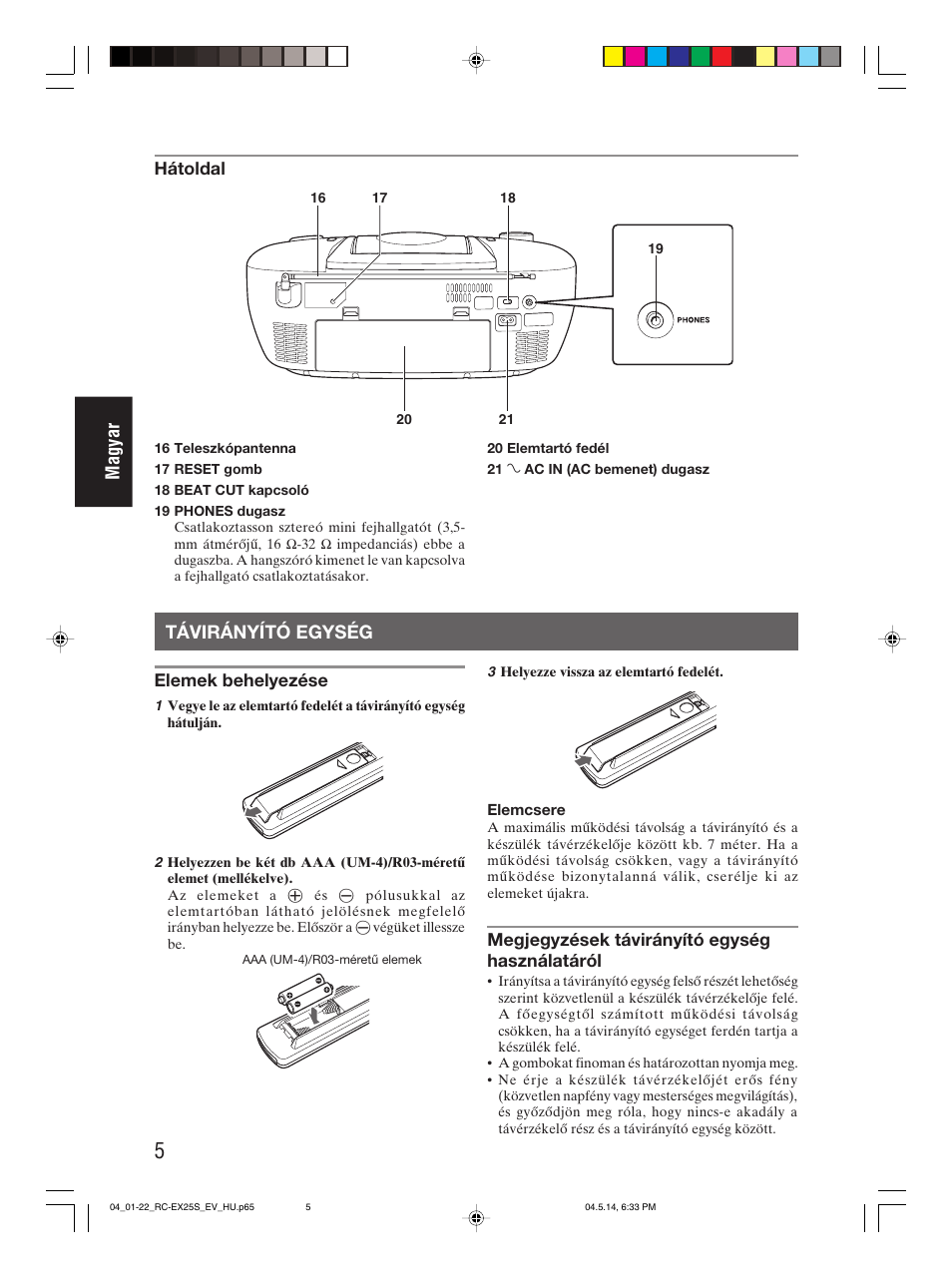 Távirányító egység, Magyar | JVC RC-EX25S User Manual | Page 54 / 94