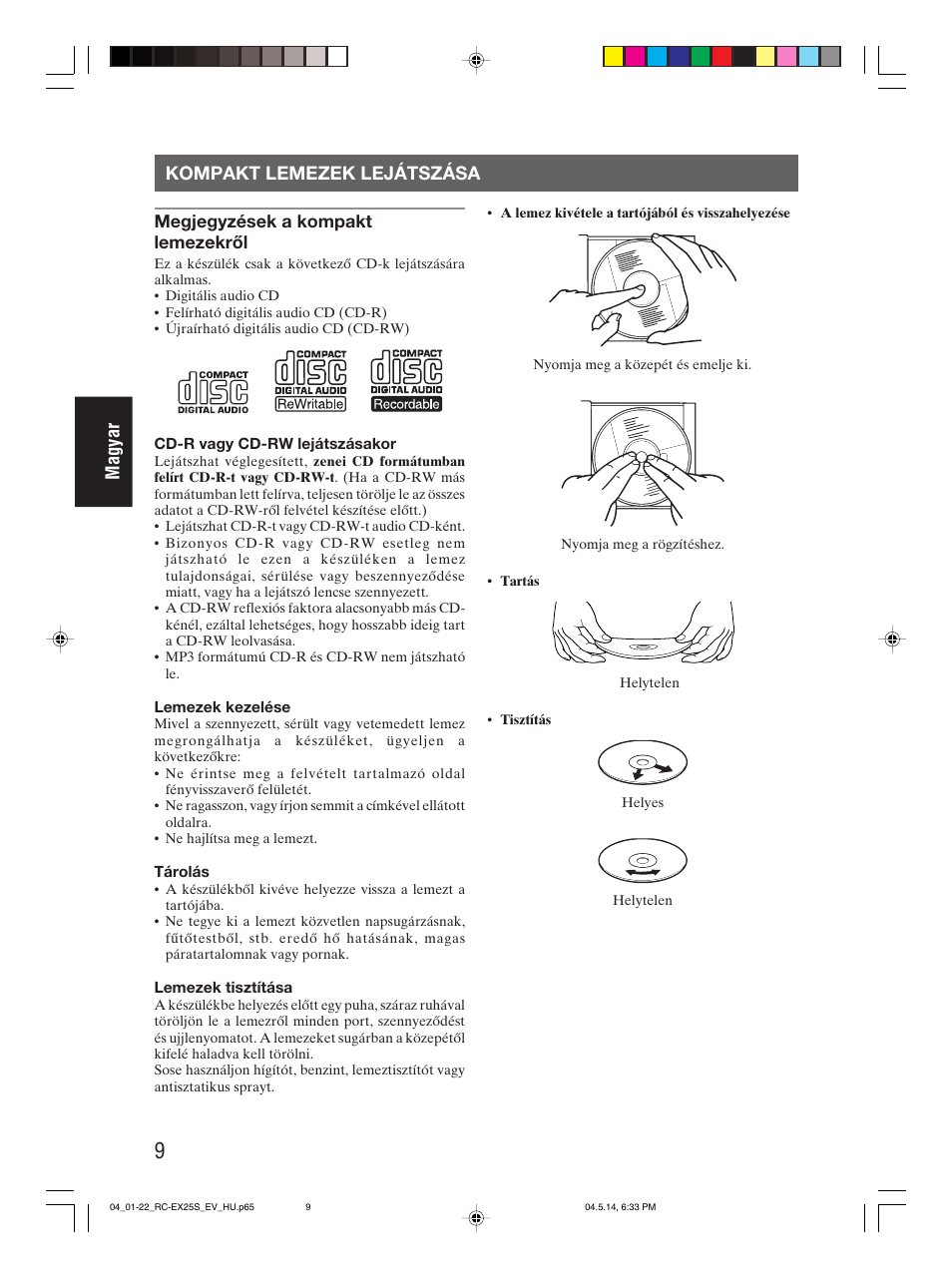 Kompakt lemezek lejátszása, Magyar kompakt lemezek lejátszása | JVC RC-EX25S User Manual | Page 58 / 94